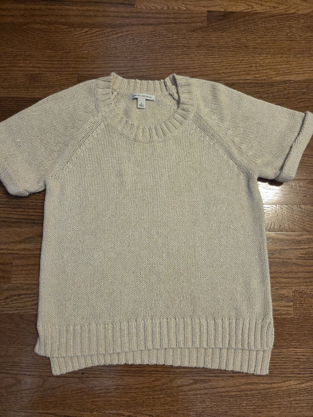 Like New Banana Republic Short-Sleeve Crewneck Sweater, Cream With Gold, Small